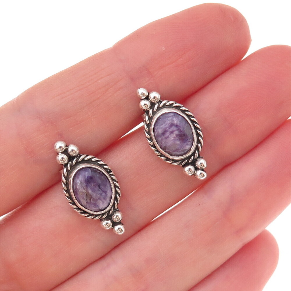 Old Pawn Sterling Silver Vintage Southwestern Charoite Tribal Beaded Earrings